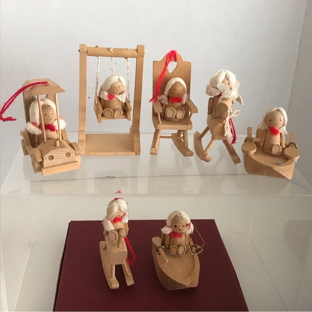 Lot of 7 Erzgebirge Style Wooden Dolls Toys Figurines Christmas Ornaments - VTG